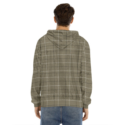 Sage Green Tattersall Pattern Print Men's Velvet Pullover Hoodie