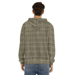 Sage Green Tattersall Pattern Print Men's Velvet Pullover Hoodie