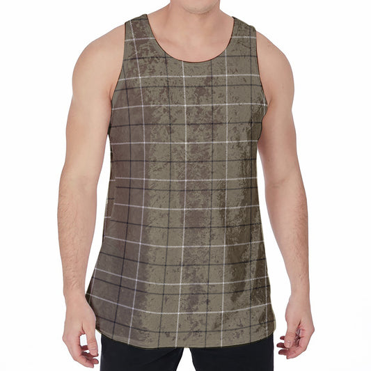 Sage Green Tattersall Pattern Print Men's Velvet Tank Top