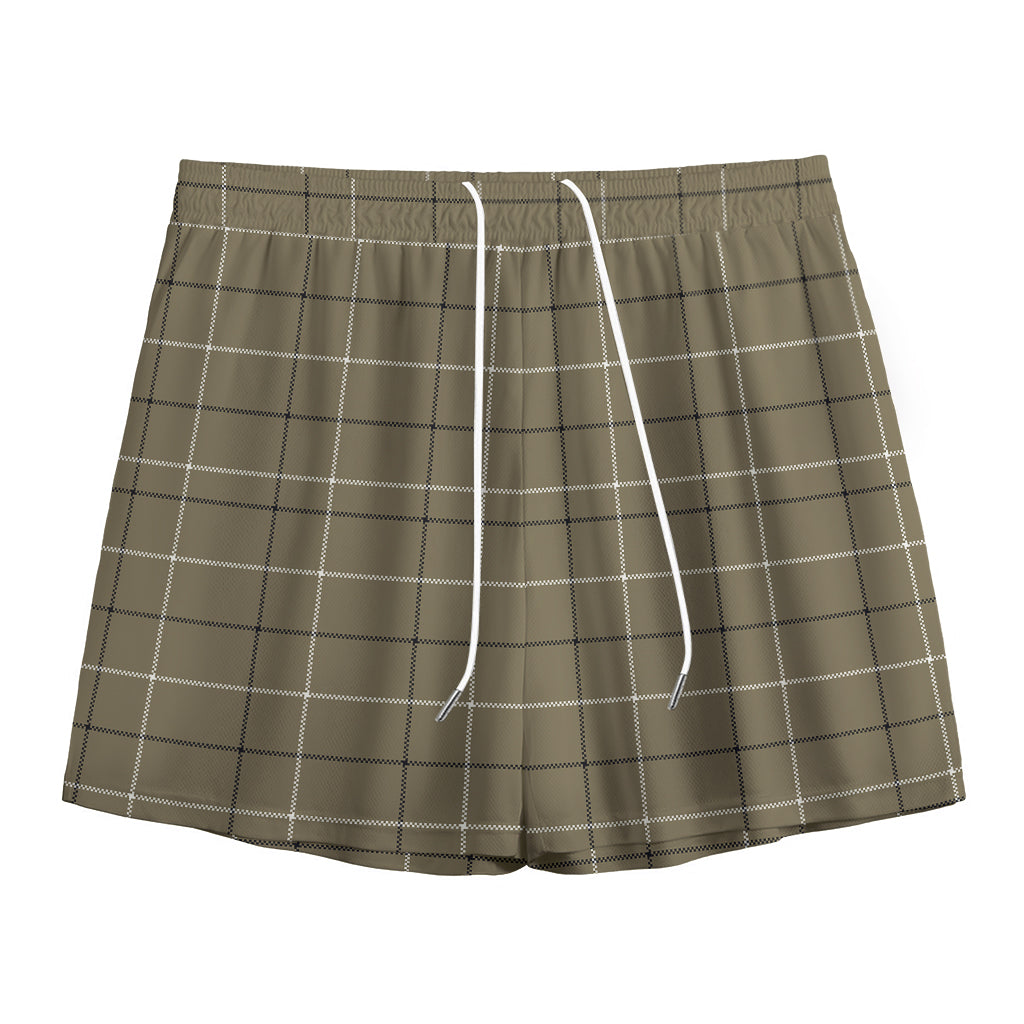 Sage Green Tattersall Pattern Print Mesh Shorts