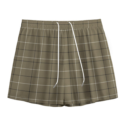 Sage Green Tattersall Pattern Print Mesh Shorts