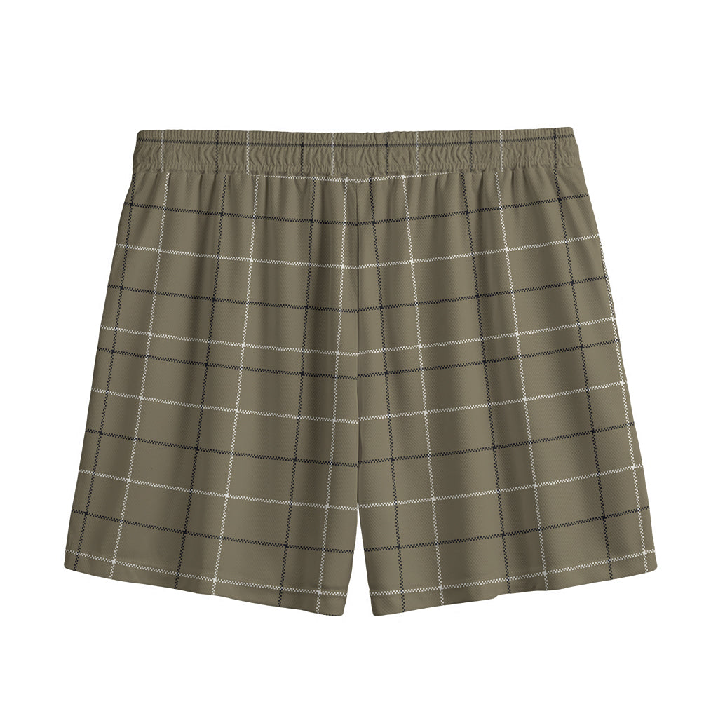 Sage Green Tattersall Pattern Print Mesh Shorts