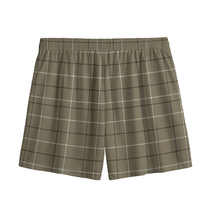 Sage Green Tattersall Pattern Print Mesh Shorts