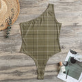 Sage Green Tattersall Pattern Print One Shoulder Bodysuit