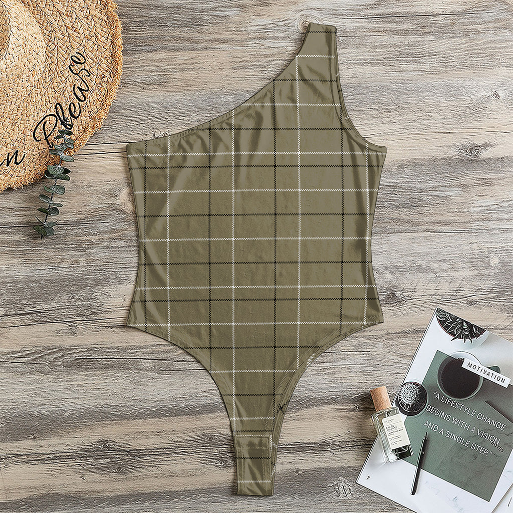Sage Green Tattersall Pattern Print One Shoulder Bodysuit