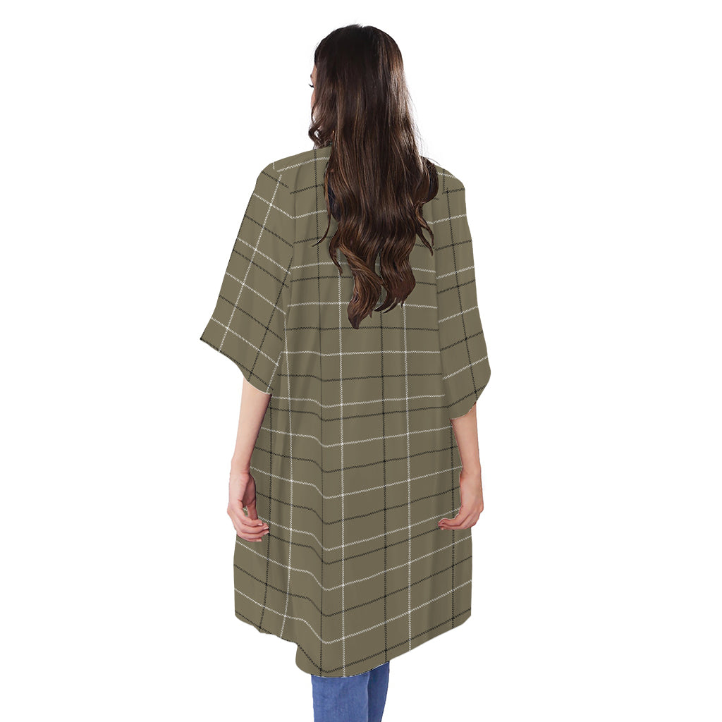 Sage Green Tattersall Pattern Print Open Front Beach Cover Up
