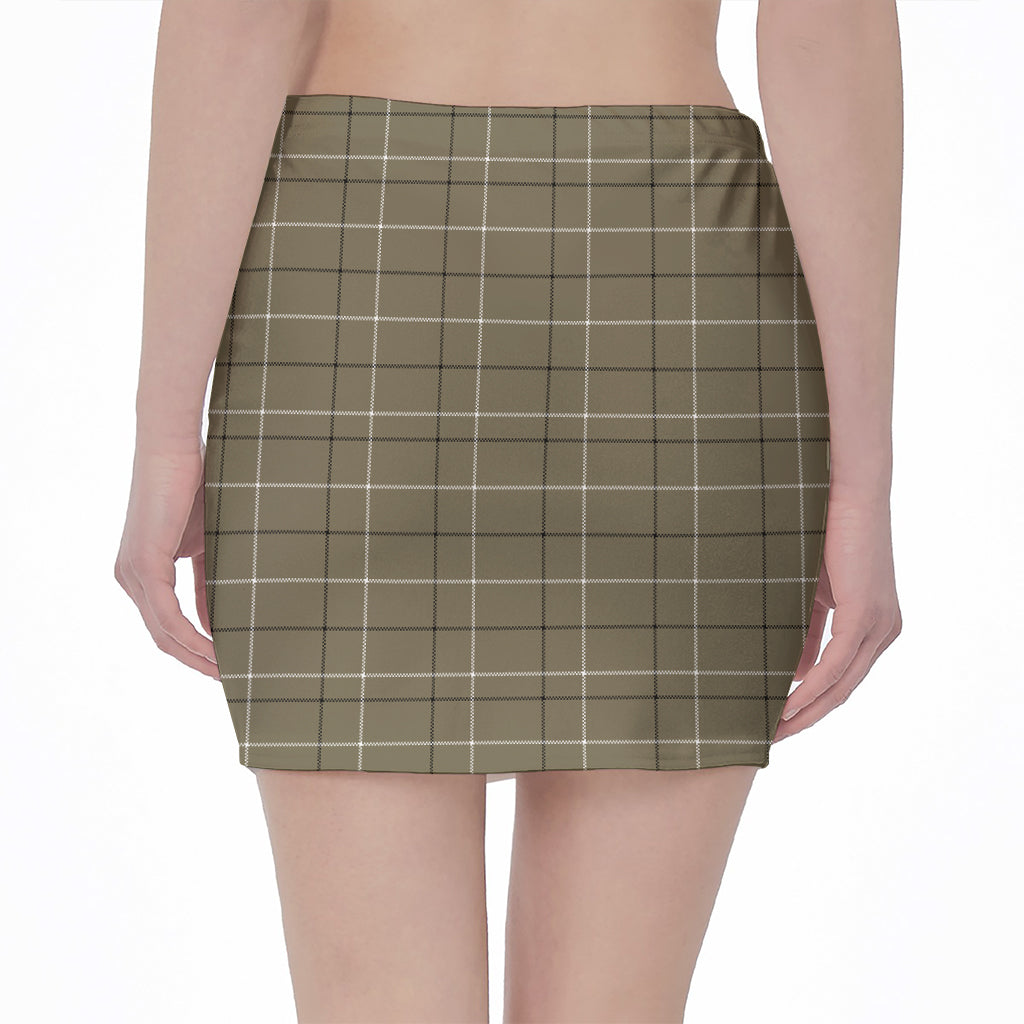 Sage Green Tattersall Pattern Print Pencil Mini Skirt