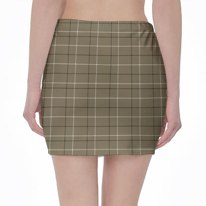 Sage Green Tattersall Pattern Print Pencil Mini Skirt