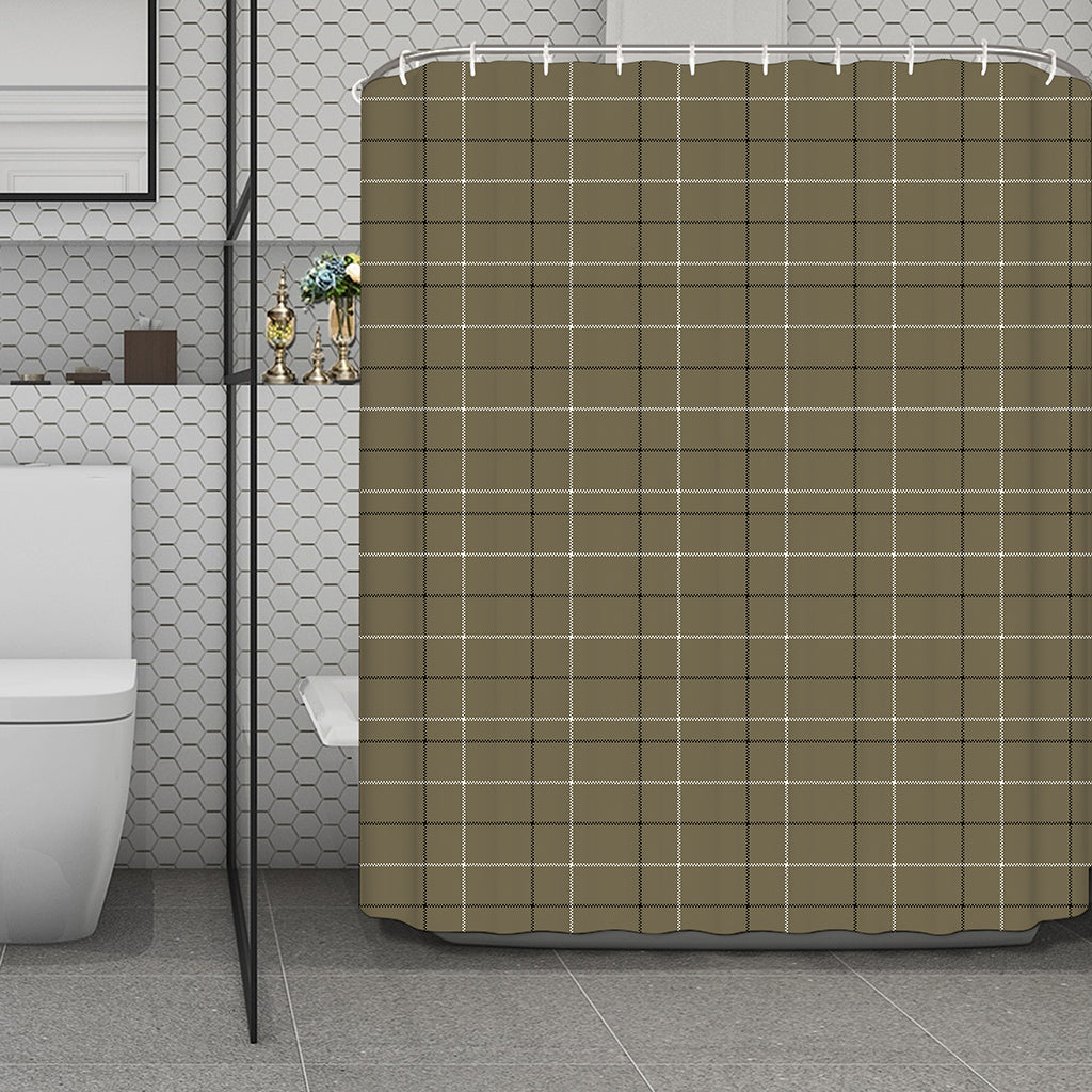 Sage Green Tattersall Pattern Print Polyester Shower Curtain