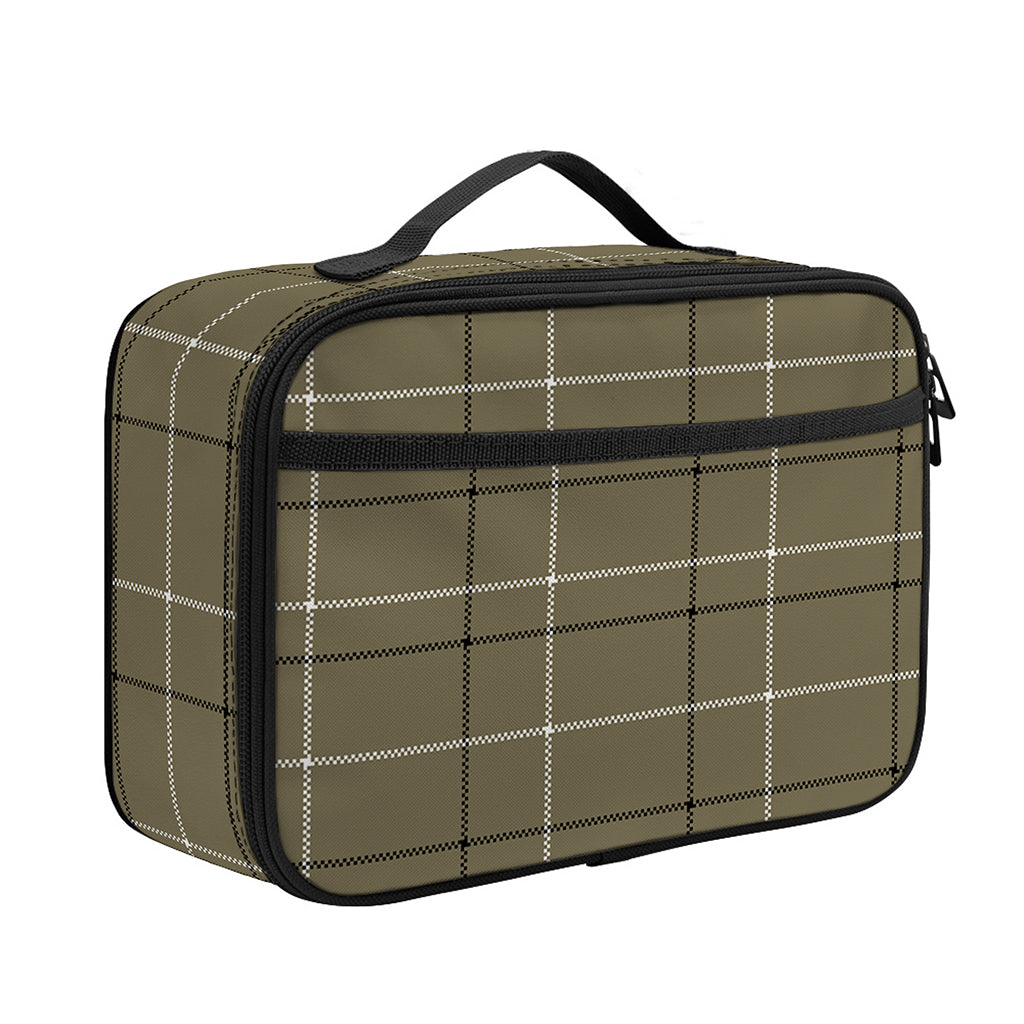 Sage Green Tattersall Pattern Print Portable Lunch Bag