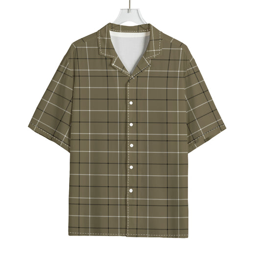 Sage Green Tattersall Pattern Print Rayon Hawaiian Shirt