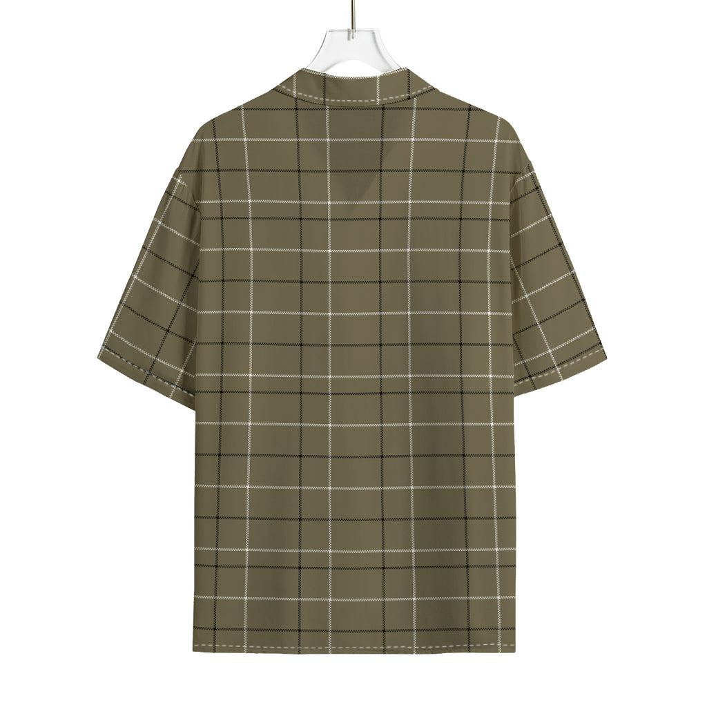 Sage Green Tattersall Pattern Print Rayon Hawaiian Shirt