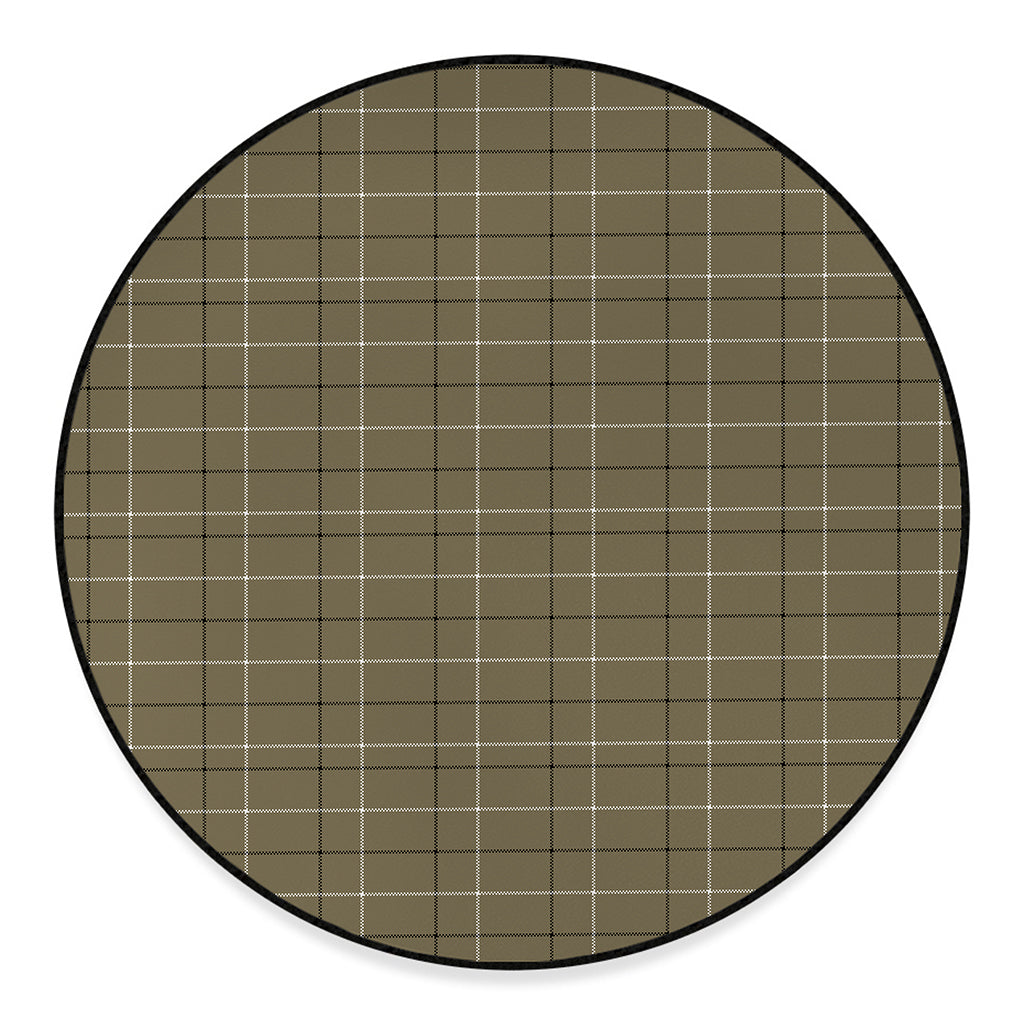 Sage Green Tattersall Pattern Print Round Floor Mat