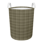 Sage Green Tattersall Pattern Print Round Laundry Basket