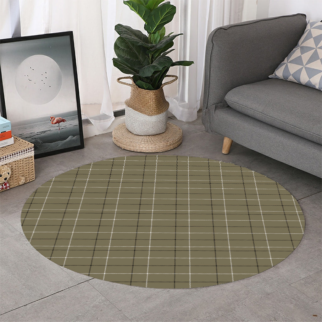 Sage Green Tattersall Pattern Print Round Rug