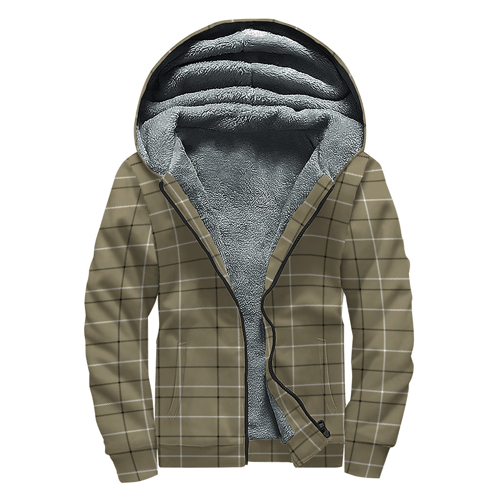 Sage Green Tattersall Pattern Print Sherpa Lined Zip Up Hoodie