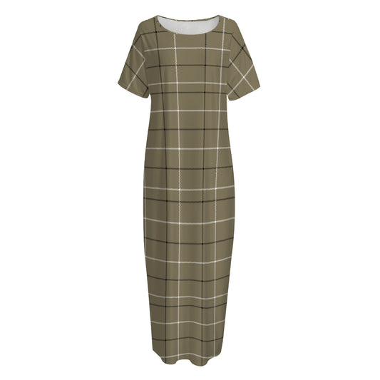 Sage Green Tattersall Pattern Print Short Sleeve Long Nightdress