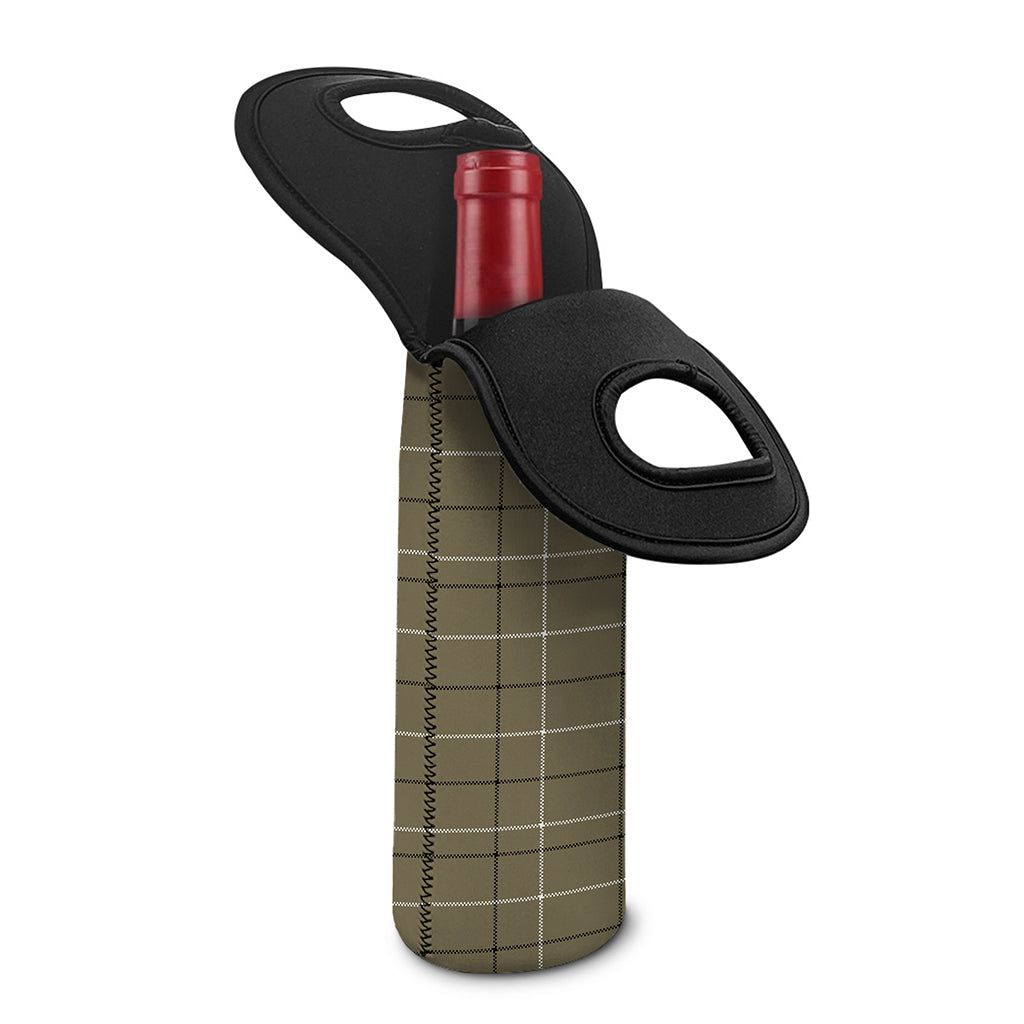 Sage Green Tattersall Pattern Print Single Neoprene Wine Tote
