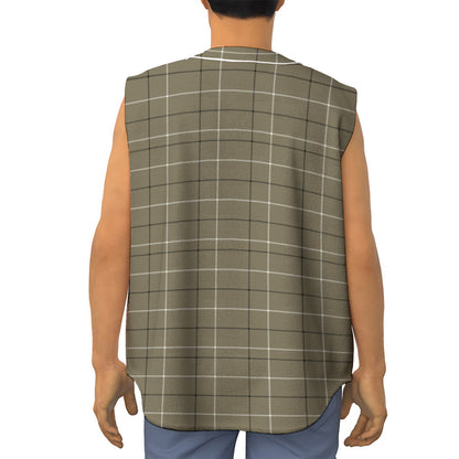 Sage Green Tattersall Pattern Print Sleeveless Baseball Jersey