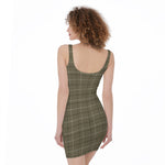 Sage Green Tattersall Pattern Print Sleeveless Bodycon Dress