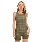 Sage Green Tattersall Pattern Print Sleeveless One Piece Swimsuit
