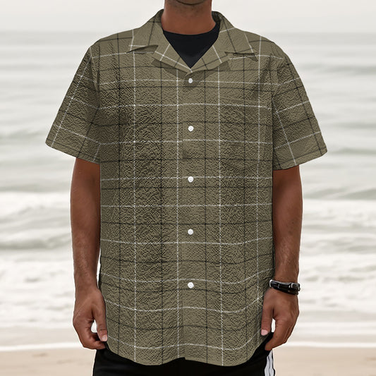 Sage Green Tattersall Pattern Print Textured Short Sleeve Shirt