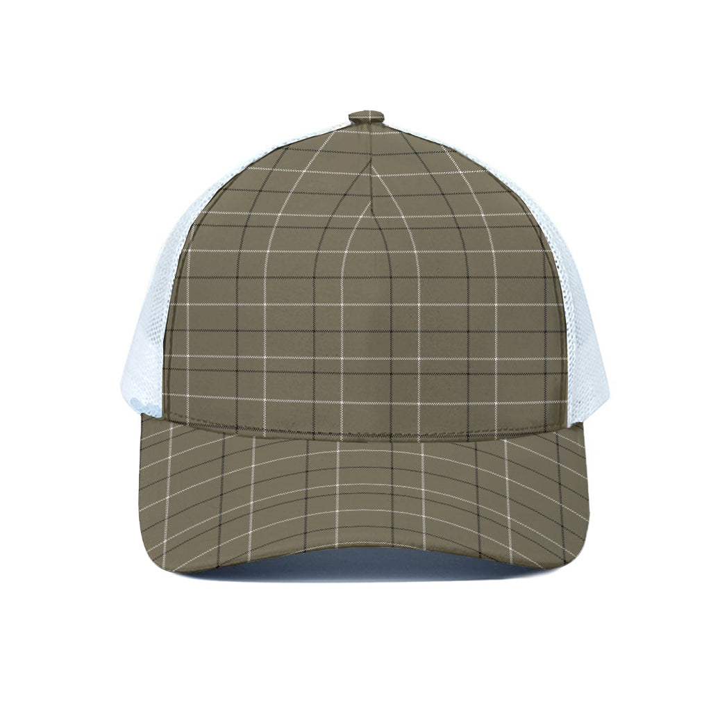 Sage Green Tattersall Pattern Print White Mesh Trucker Cap