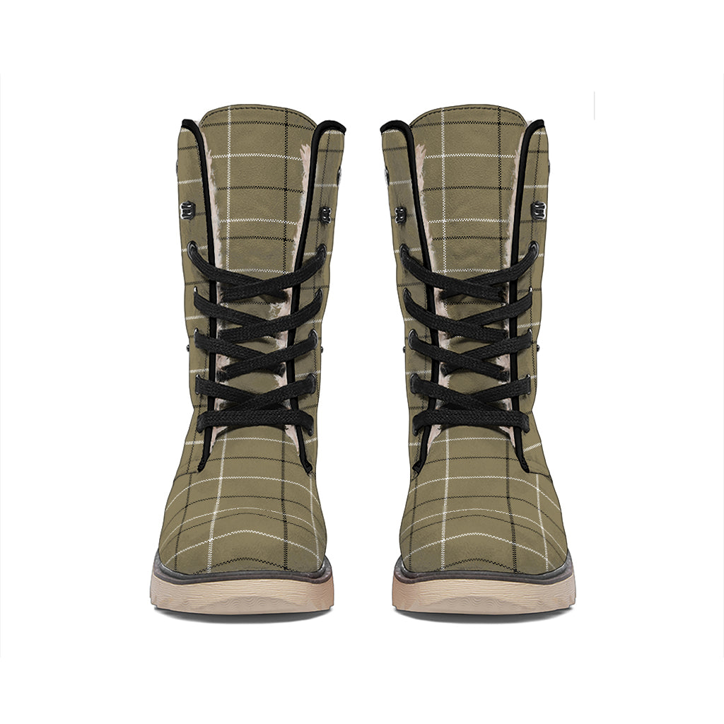 Sage Green Tattersall Pattern Print Winter Boots