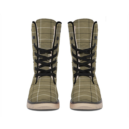Sage Green Tattersall Pattern Print Winter Boots
