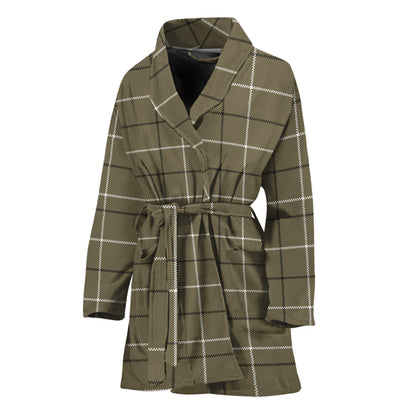 Sage Green Tattersall Pattern Print Women's Bathrobe