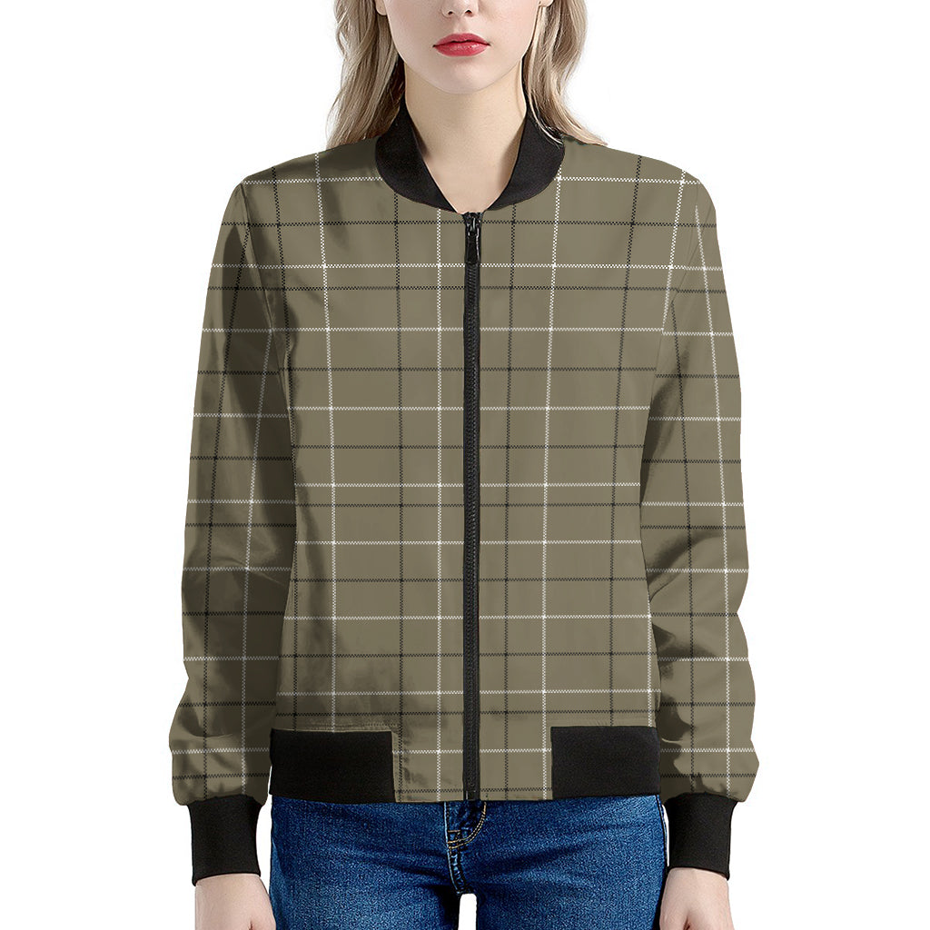 Sage Green Tattersall Pattern Print Women's Bomber Jacket