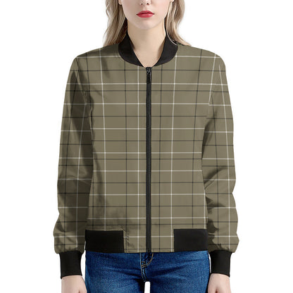 Sage Green Tattersall Pattern Print Women's Bomber Jacket