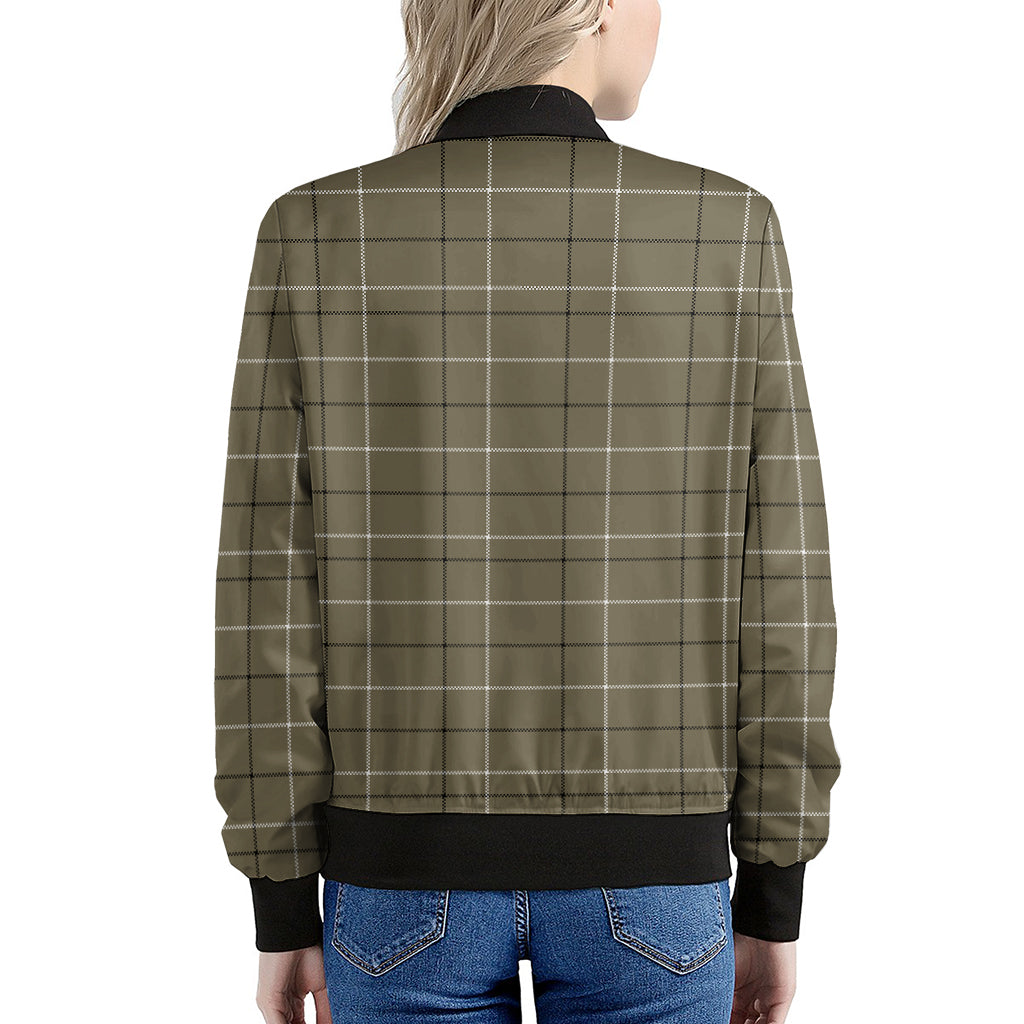 Sage Green Tattersall Pattern Print Women's Bomber Jacket