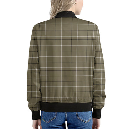 Sage Green Tattersall Pattern Print Women's Bomber Jacket