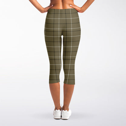 Sage Green Tattersall Pattern Print Women's Capri Leggings