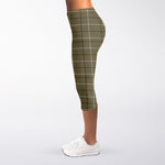 Sage Green Tattersall Pattern Print Women's Capri Leggings