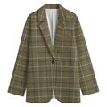 Sage Green Tattersall Pattern Print Women's Cotton Blazer