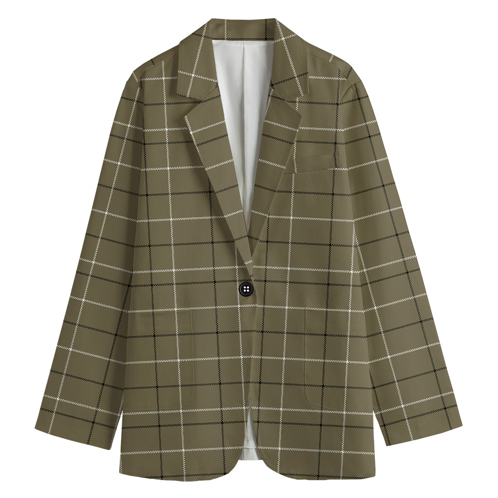 Sage Green Tattersall Pattern Print Women's Cotton Blazer