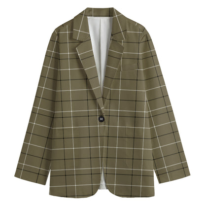 Sage Green Tattersall Pattern Print Women's Cotton Blazer