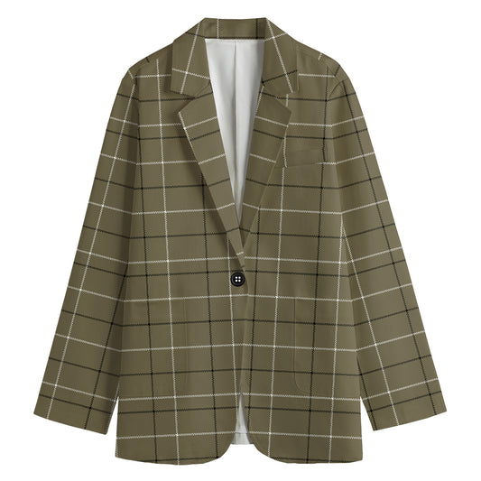Sage Green Tattersall Pattern Print Women's Cotton Blazer