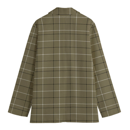 Sage Green Tattersall Pattern Print Women's Cotton Blazer