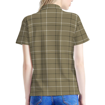 Sage Green Tattersall Pattern Print Women's Polo Shirt