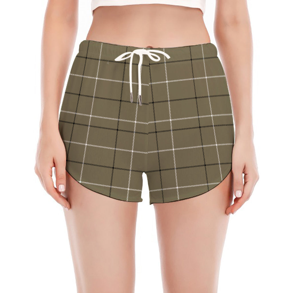 Sage Green Tattersall Pattern Print Women's Split Running Shorts