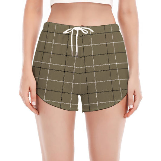 Sage Green Tattersall Pattern Print Women's Split Running Shorts