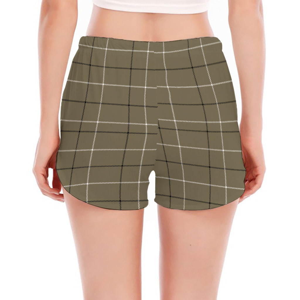 Sage Green Tattersall Pattern Print Women's Split Running Shorts