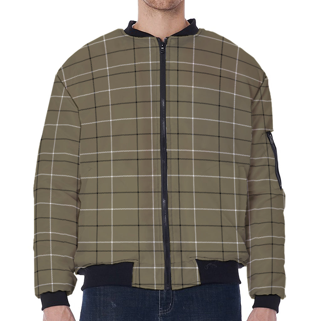Sage Green Tattersall Pattern Print Zip Sleeve Bomber Jacket