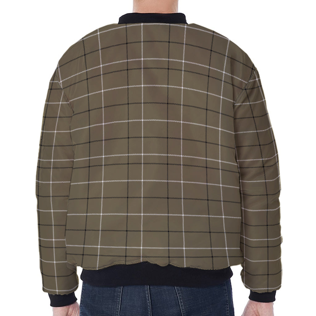 Sage Green Tattersall Pattern Print Zip Sleeve Bomber Jacket