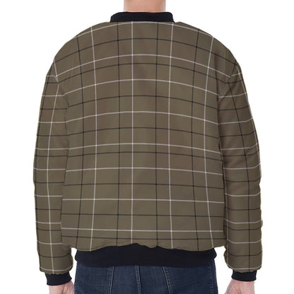 Sage Green Tattersall Pattern Print Zip Sleeve Bomber Jacket