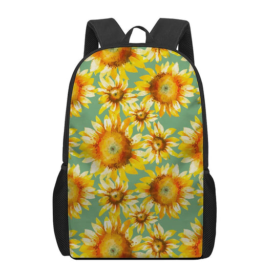 Sage Watercolor Sunflower Pattern Print 17 Inch Backpack