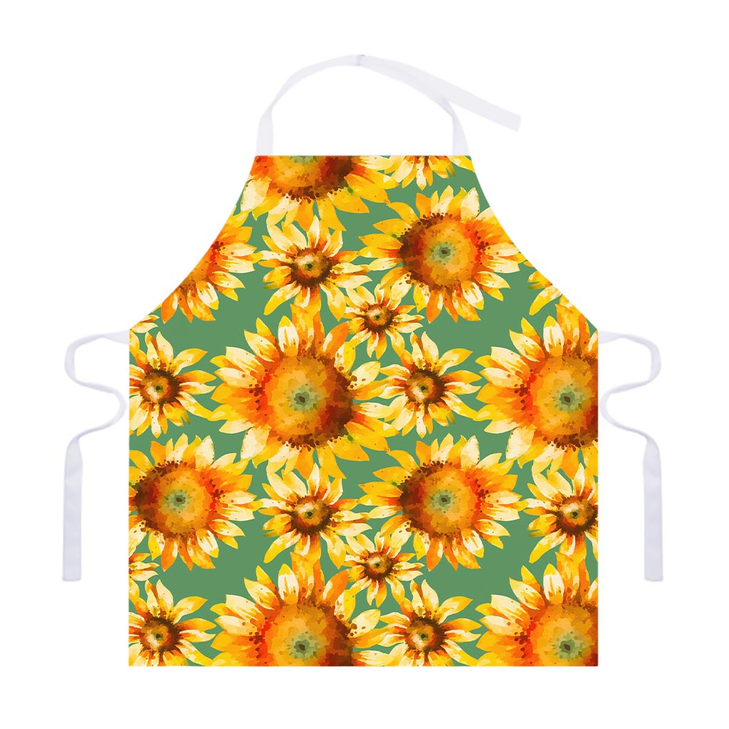 Sage Watercolor Sunflower Pattern Print Adjustable Apron